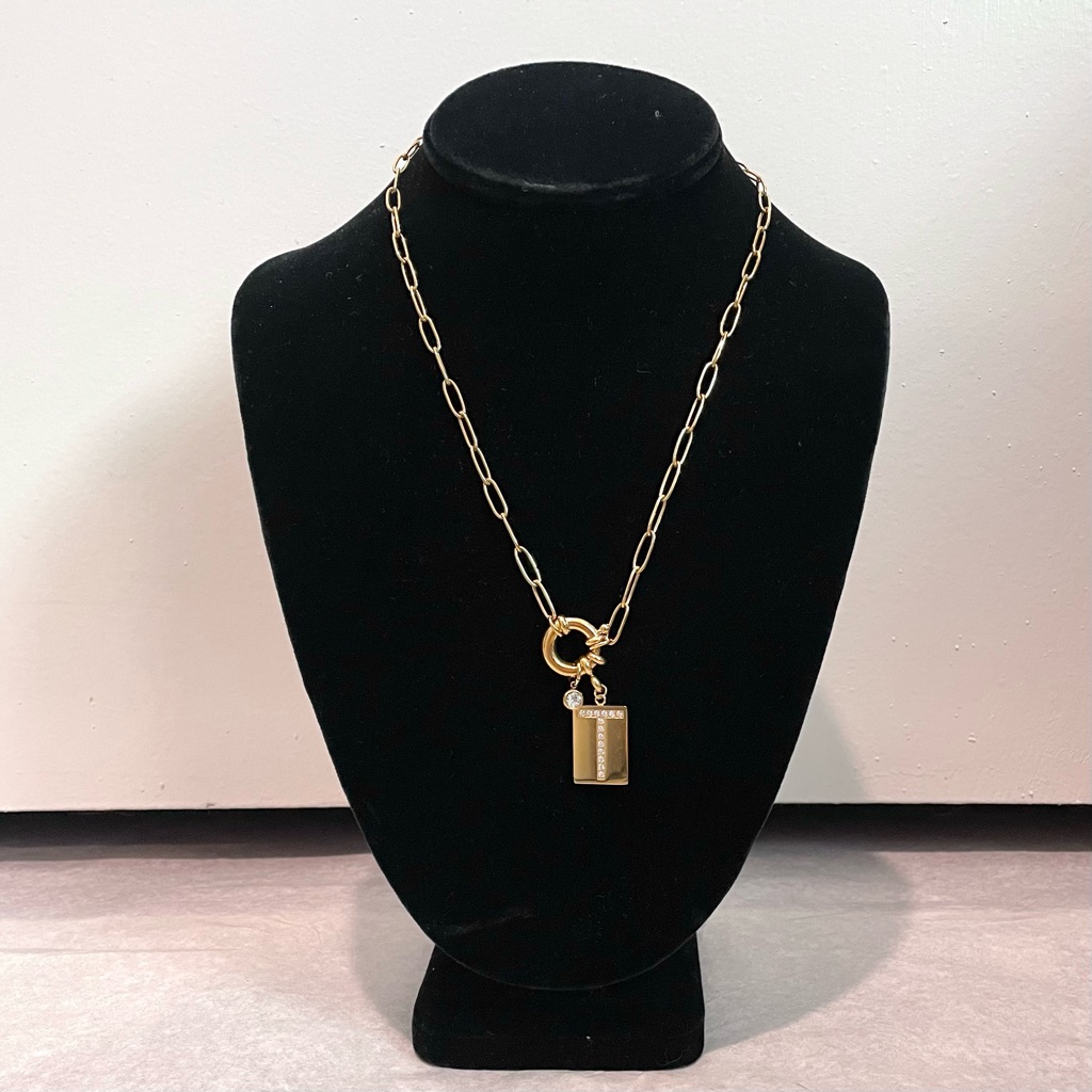 Mint & Lily Pave Initial T Pendant Paperclip Chain Necklace